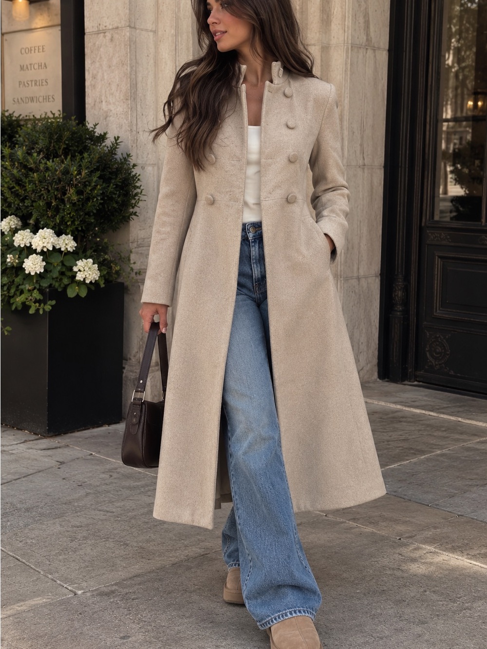 Tibi New York Women's Wool Blend Trench Coat Size O
Beige Thick Structured